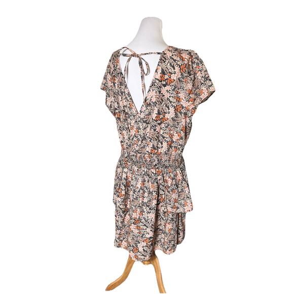 American Eagle Cotton Linen Blend Lined Dress XL Wrap V Neck Floral Tiered Skirt - Picture 3 of 13